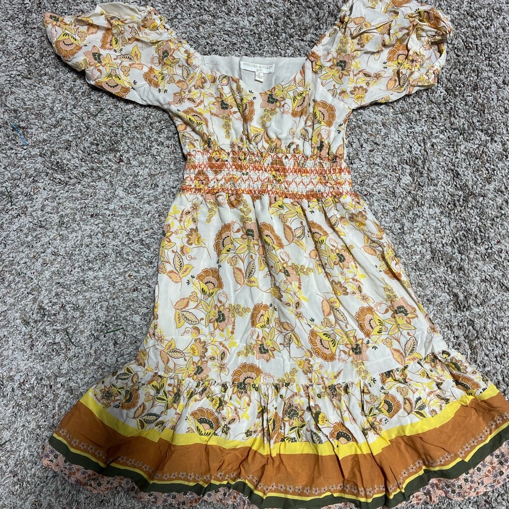 Girls Chelsea & Violet Spring Summer Dress Puffy Sleeves Orange Short Size Small
